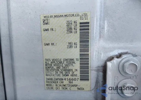 2011 Nissan Altima 3.5 Sr z USA, uszkodzony, nr VIN 1N4BL2APXBN456607